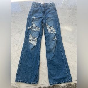Western wide leg ripped jeans